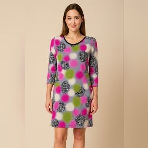 Colorful Patterned Pink Black And Green Long Sleeve Dress Size XL